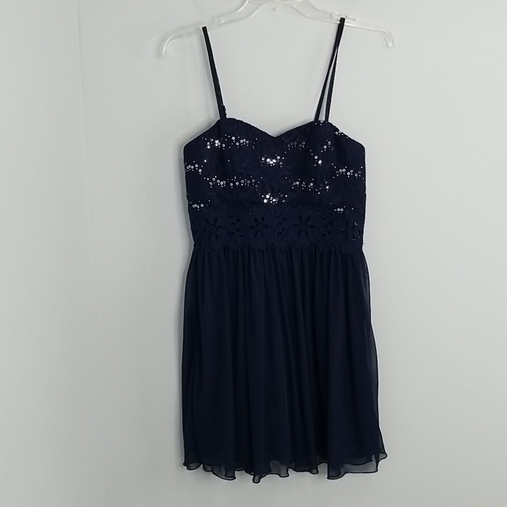 By&By Navy Blue Sequin Lace Cocktail Homecoming Party Dress size 9 Juniors